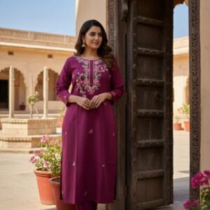 Aaryaa Berry Bloom Embroidered Kurta
