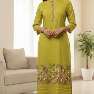 Aaryaa  Lush Lime Green Cotton Slub Ensemble Kurta Set