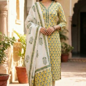 Aaryaa Meadow Bloom Block Print Kurta Set
