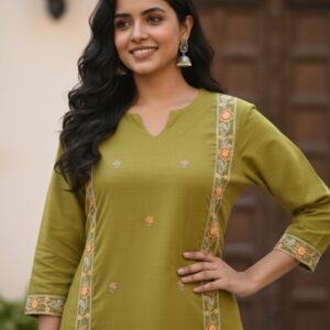 Alternative view of Aaryaa Earthy Olive Cotton Slub Kurta