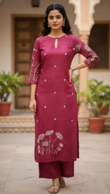 Aaryaa Plum Kurta Set with Sequin Embellishments