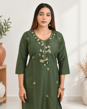Alternative view of Handcrafted Olive Kurta