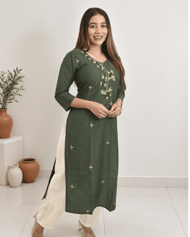 Handcrafted Olive Kurta