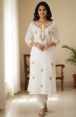 Aaryaa White Embroidered Floral Kurta Set