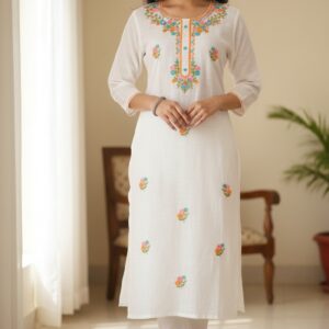 Aaryaa White Embroidered Floral Kurta Set