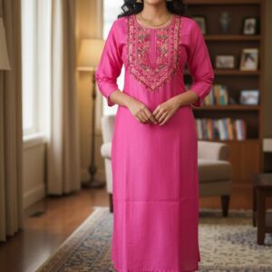 Aaryaa Rani Pink Cotton Slub Kurta Set