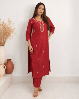 Alternative view of Handcrafted Crimson Red Kurta
