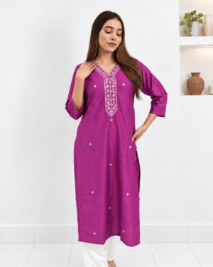 Handcrafted Magenta Silk Kurta