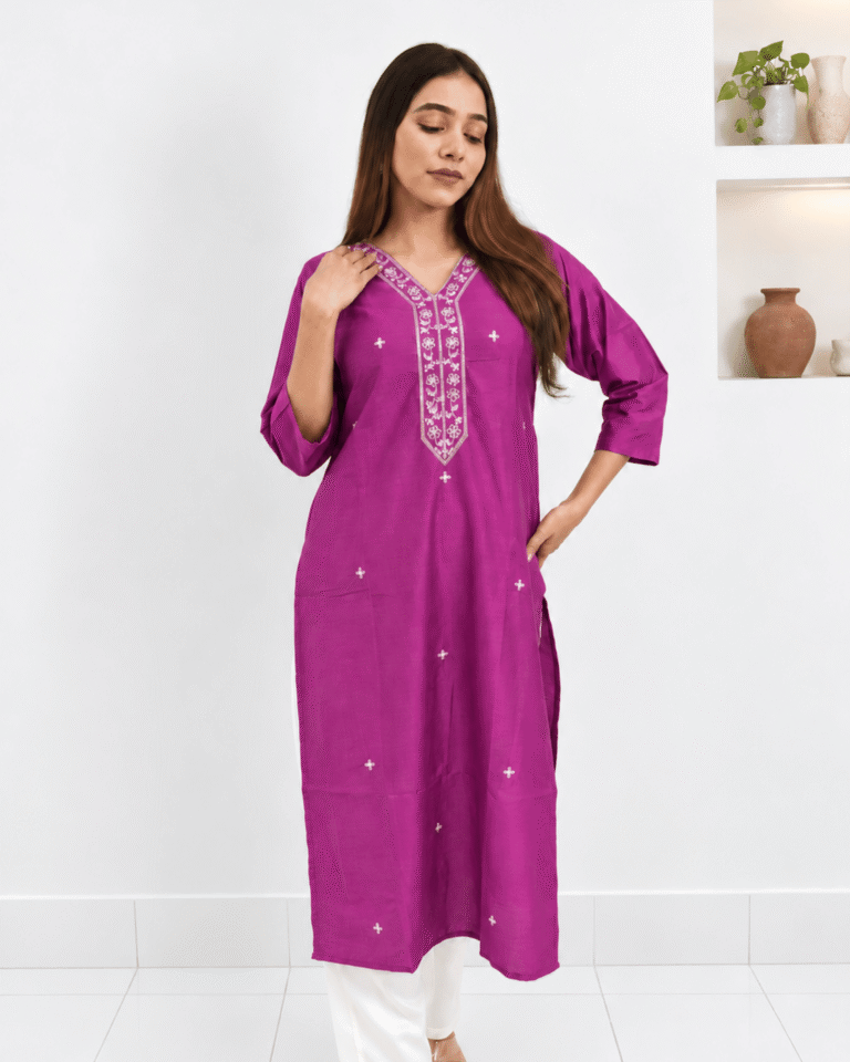 Handcrafted Magenta Silk Kurta