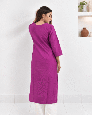 Handcrafted Magenta Silk Kurta - Image 6