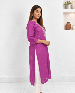 Handcrafted Magenta Silk Kurta - Image 3