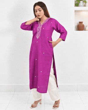 Alternative view of Handcrafted Magenta Silk Kurta
