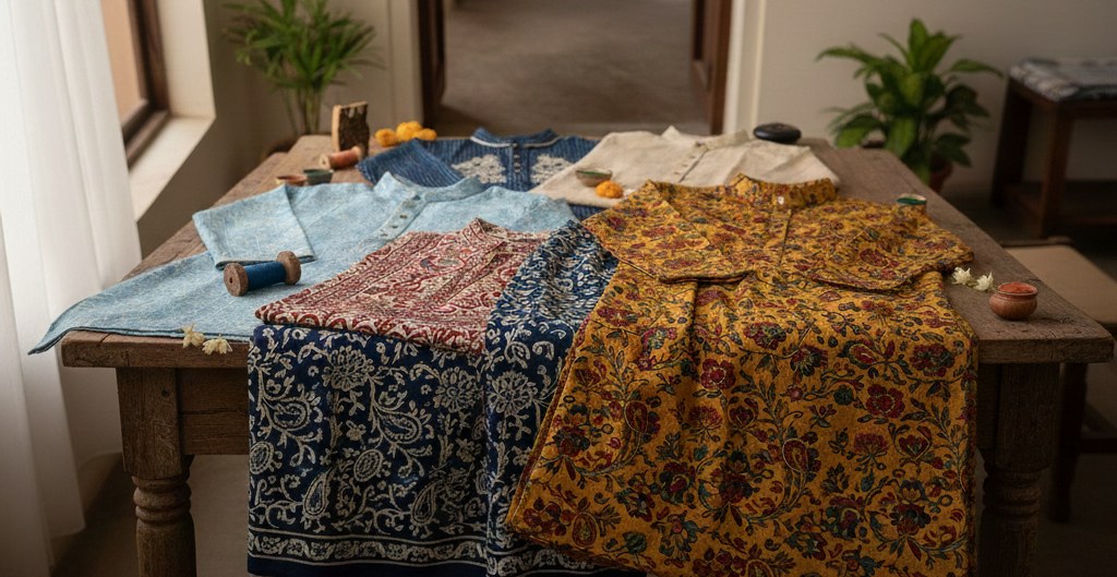 Hand block printed fabrics by Aaryaa